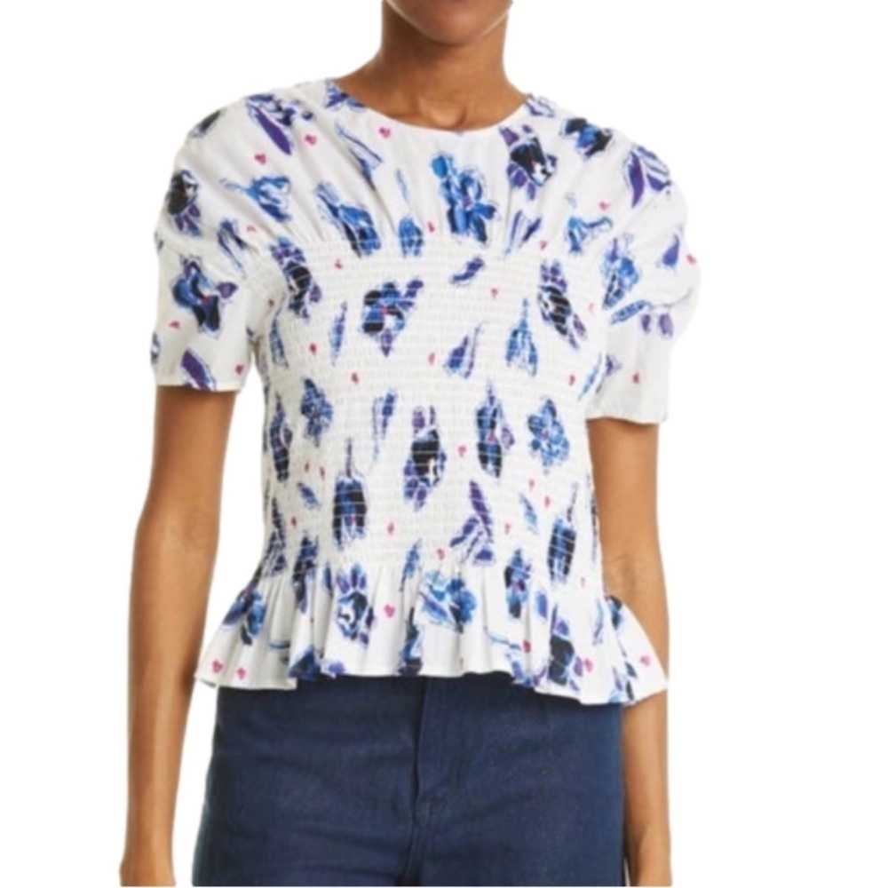 NWT BAUM UND PFERDGARTEN Mynowa‎ Floral Print Smocked Organic Cotton Top Size 4